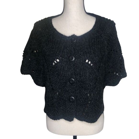 Mystree Dark Gray Open Knit Wool Blend Mixed Stitch Cropped Sweater Sz M/L - Picture 1 of 11